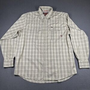 Simms Shirt Mens Large Green Check Long Sleeve Pearl Snap Front Vented 3XDRY